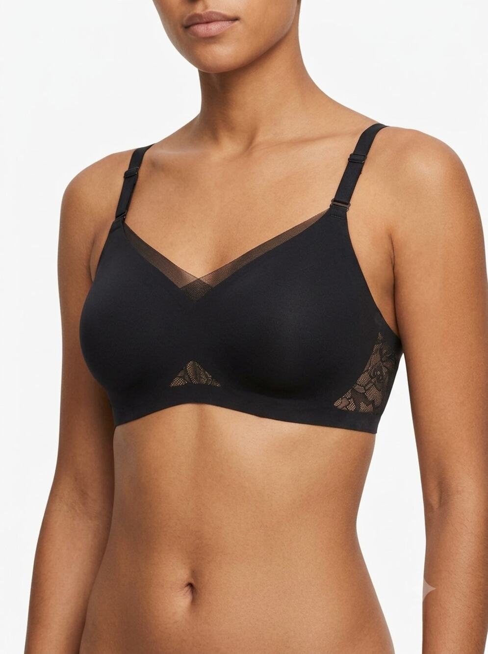 Honeylove Crossover Bra Womens 1X Black Lace Trim Wireless Support Full Coverage